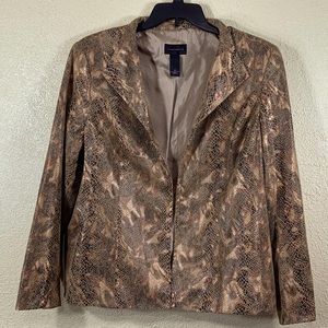 Investments Jacket Blazer Tan Brown 18 Animal Print Long Sleeve